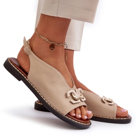 Sandali Con Tacco Piatto Da Donna Con Decorazione Jezzi Beige 4