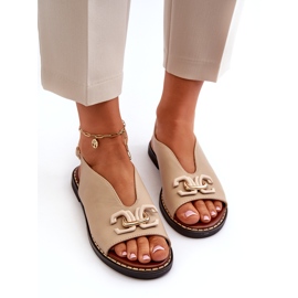 Sandali Con Tacco Piatto Da Donna Con Decorazione Jezzi Beige 3