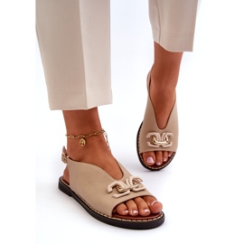 Sandali Con Tacco Piatto Da Donna Con Decorazione Jezzi Beige 1