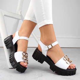 Sandali da donna in pelle con tacco e plateau, bianco Vinceza 7910 2