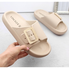Infradito da donna beige con fibbia, Vinceza 75207 1