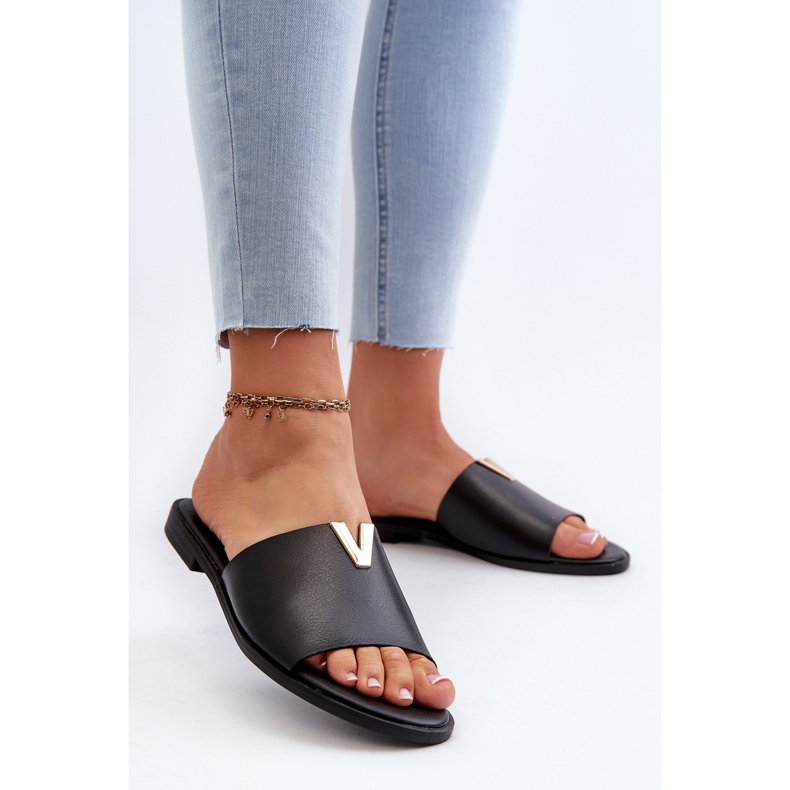 Infradito da Donna in Eco Pelle con Tacco Piatto, Nero Maliha 2