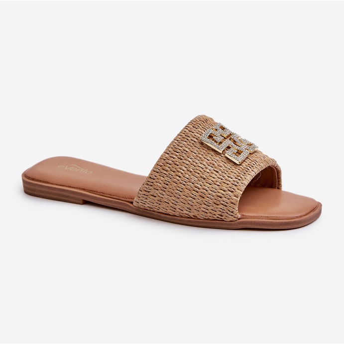 Infradito piatte da donna con treccia e decorazione, Beige Omenna 1