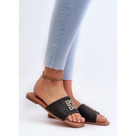 Infradito piatte da donna con treccia e decorazione, Nero Omenna 1