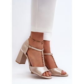 Vinceza Sandali alti in pelle con strass, Aniya color oro d'oro 2