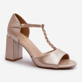 Vinceza Sandali alti in pelle con strass, Aniya color oro d'oro 1