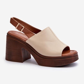 Vinceza Sandali Beige da Donna Realizzati in Eco Pelle Con Tacco Massiccio e Plateau Meeyah Beige 2