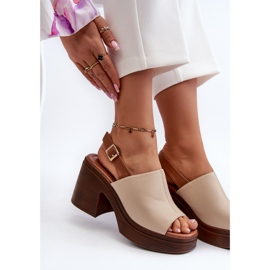 Vinceza Sandali Beige da Donna Realizzati in Eco Pelle Con Tacco Massiccio e Plateau Meeyah Beige 1