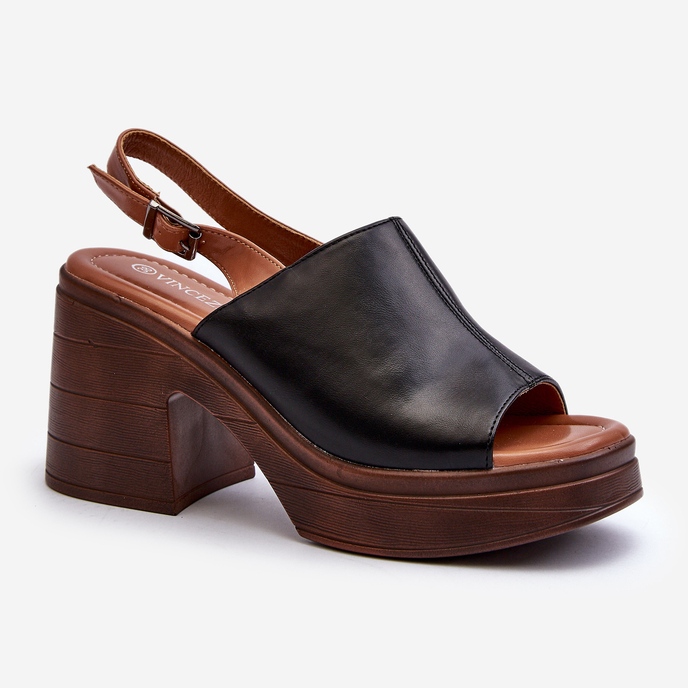 Vinceza Sandali da Donna Realizzati in Eco Pelle con Tacco Grosso e Plateau, Meeyah Nero 1