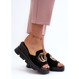 Vinceza Infradito da Donna Realizzate in Eco Camoscio su Zeppa e Plateau con Decorazione Oro, Nero Iaria 2