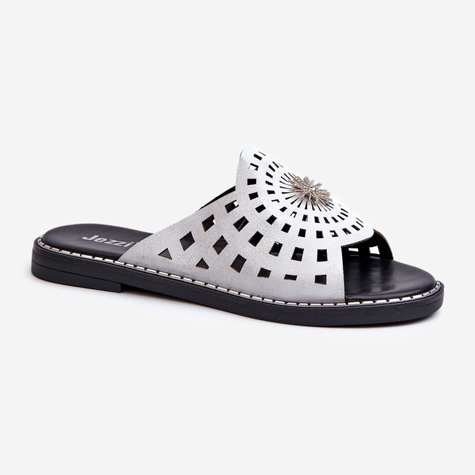Infradito piatte da donna lucide con decoro argento Ebirena d'argento 1