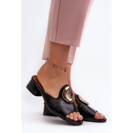 Infradito Eleganti Da Donna Con Tacco Basso Con Decoro Oro Nero Uzimila 2