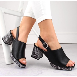 Sandali da donna con tacco decorativo, neri Sergio Leone SK572 nero 1