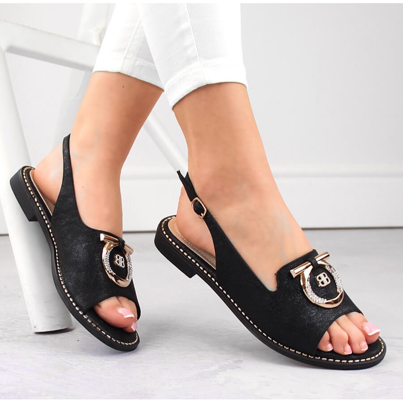 Comodi sandali da donna con decorazione, neri S.Barski 053 nero 1