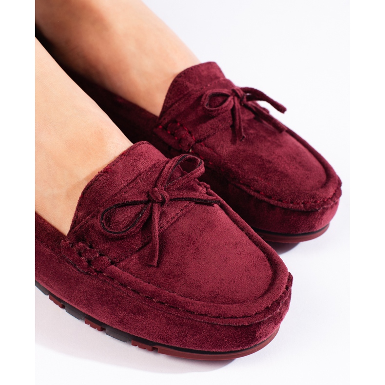 Mocassini da donna in camoscio bordeaux rosso 2