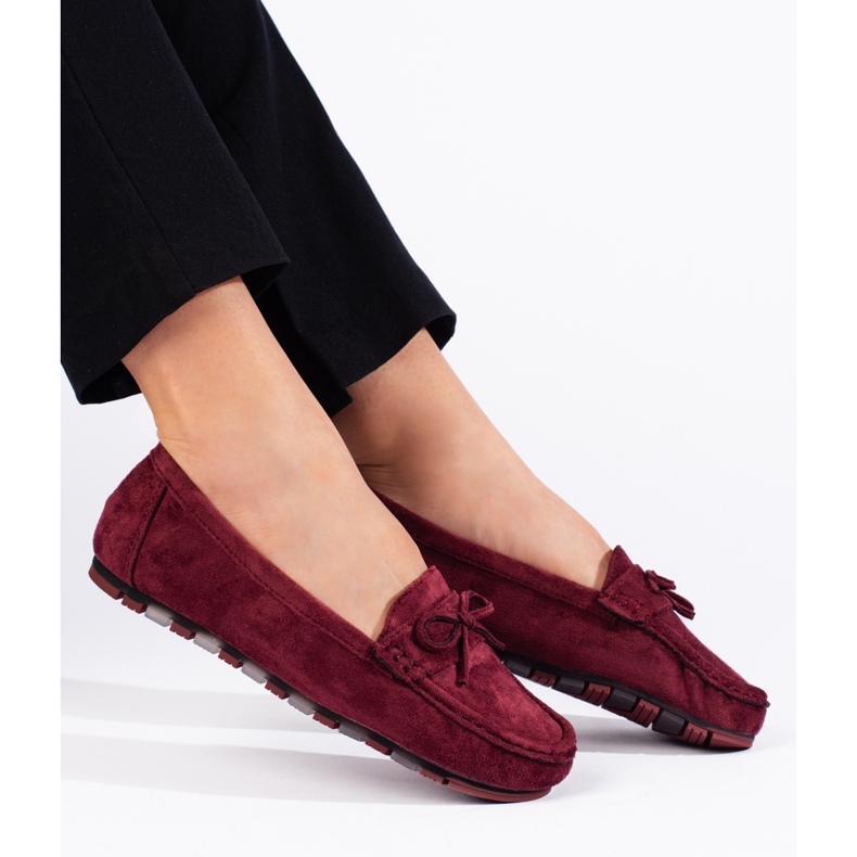 Mocassini da donna in camoscio bordeaux rosso 1