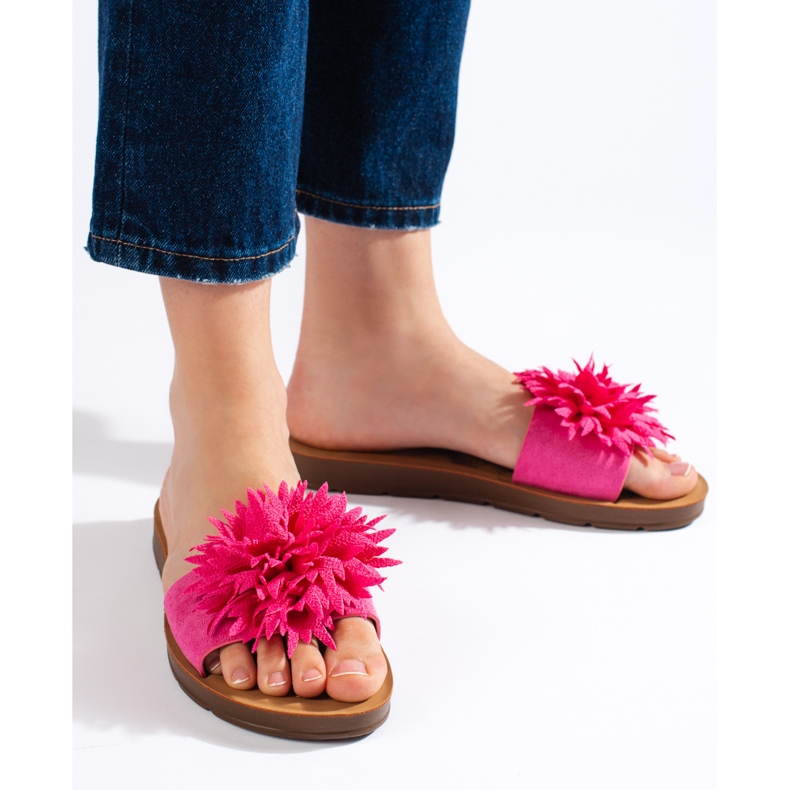Infradito da donna fucsia con fiore viola 1