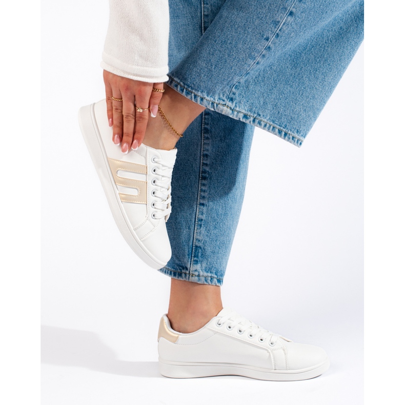 Sneakers da donna bianche e dorate bianco 2
