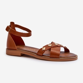 Zazoo 40378 Sandali piatti in pelle da donna, Marrone 2