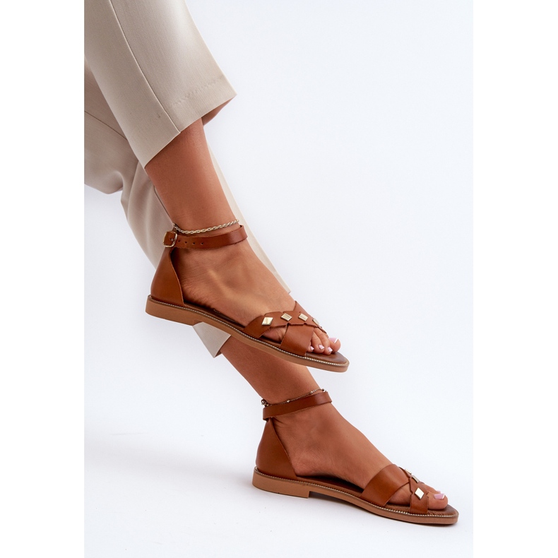 Zazoo 40378 Sandali piatti in pelle da donna, Marrone 1