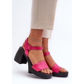 Zazoo 40386 Sandali in pelle da donna su un blocco Fucsia rosa 2