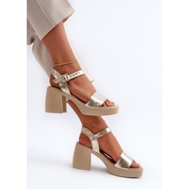 Zazoo 40386 Sandali in pelle da donna su un blocco, Oro d'oro 2