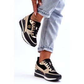 Evento Sneakers Con Zeppa Con Lacci Da Donna Nere E Oro Genova nero 1