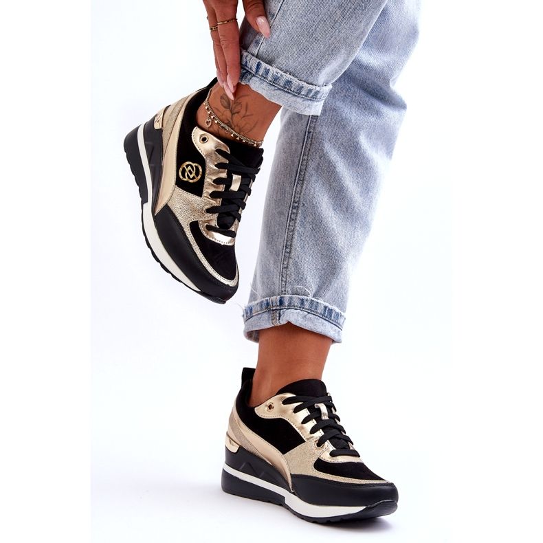 Evento Sneakers Con Zeppa Con Lacci Da Donna Nere E Oro Genova nero 1