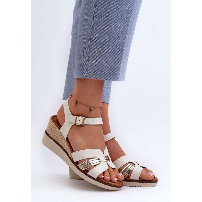 Sandali Con Zeppa Da Donna Con Intreccio, Starlenna Bianco/Oro bianca 2