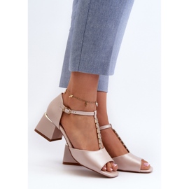 Vinceza Sandali Da Donna Con Tacco Alto A Blocco Con Cinturino Decorativo, Eco Pelle, Obivena Oro beige 2