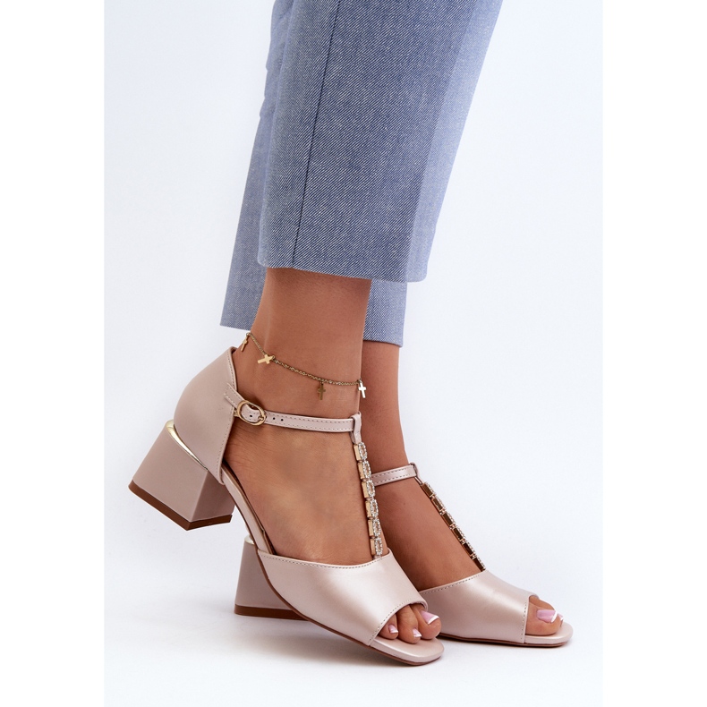 Vinceza Sandali Da Donna Con Tacco Alto A Blocco Con Cinturino Decorativo, Eco Pelle, Obivena Oro beige 2