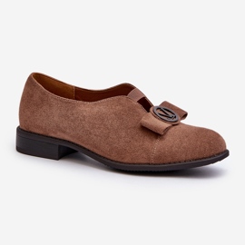 Scarpe da Donna Realizzate in Eco Pelle Scamosciata con Tacco Basso Con Decorazione, Hadiena Marrone 1
