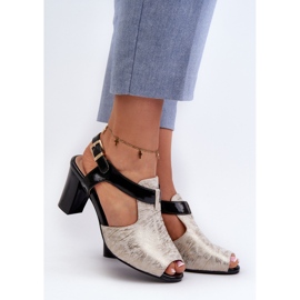 Jezzi Sandali con Tacco Alto da Donna Realizzati in Eco Pelle, Oro e Nero Queenmarie d'oro 2