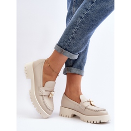 Scarpe Mocassini In Pelle Con Orsetto CheBello 4291 Beige Chiaro 1