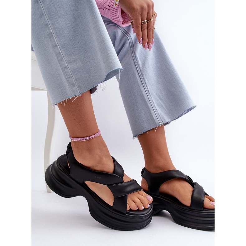 Sandali in pelle da donna con suola spessa Neri GOE NN2N4106 nero 2