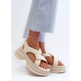 Sandali in pelle da donna con suola spessa, beige chiaro GOE NN2N4105 2