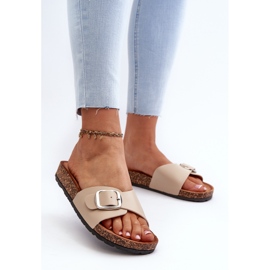 Infradito da donna con plateau in sughero con fibbia, Moaxi beige 2