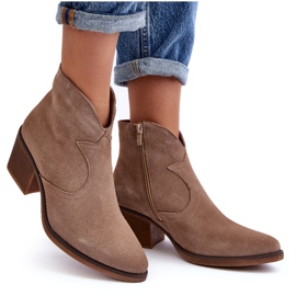 S.Barski Stivali da cowboy in pelle scamosciata con cerniera D&amp;A SN622-29 Beige scuro 4