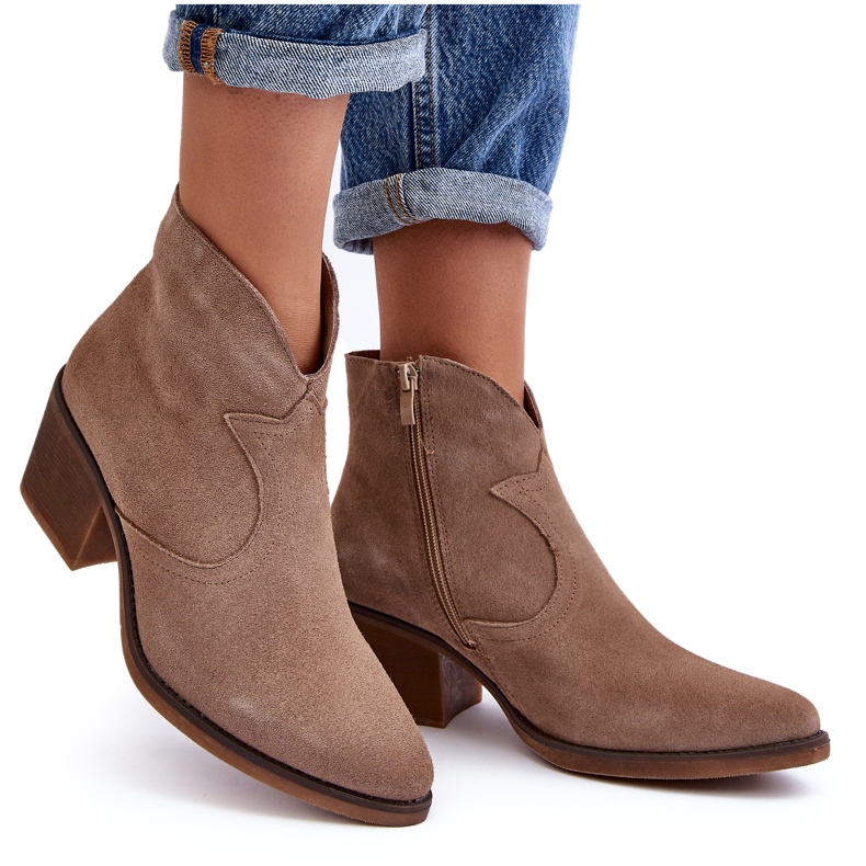 S.Barski Stivali da cowboy in pelle scamosciata con cerniera D&amp;A SN622-29 Beige scuro 4