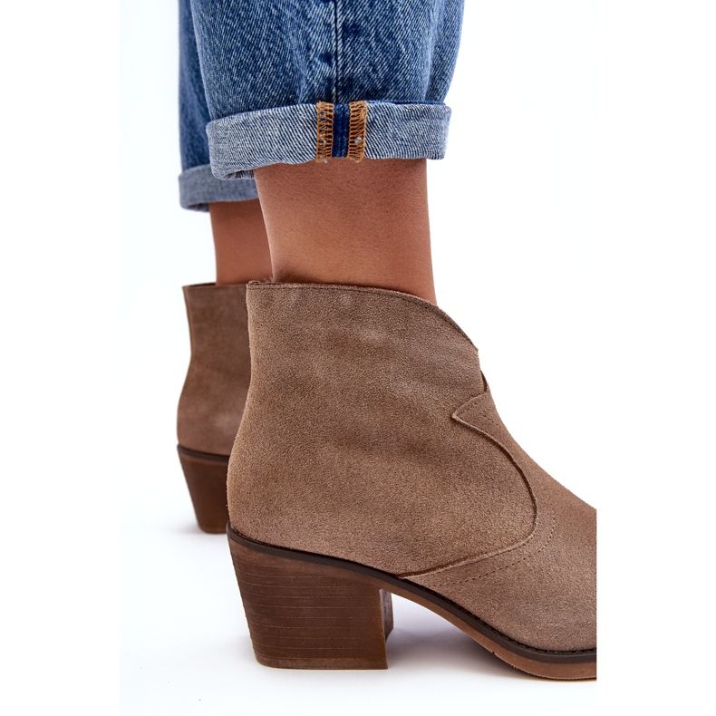 S.Barski Stivali da cowboy in pelle scamosciata con cerniera D&amp;A SN622-29 Beige scuro 3