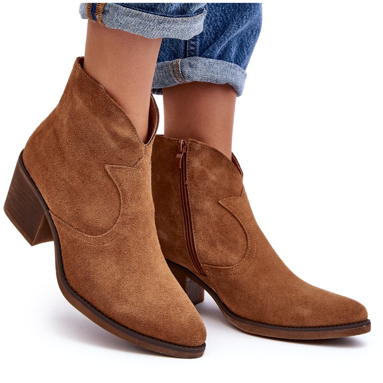S.Barski Stivali da cowboy in pelle scamosciata con cerniera D&amp;A SN622-29 Cammello marrone 4