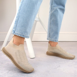 S.Barski Scarpe sportive slip-on da donna con zirconi, beige D&amp;A TW121 1