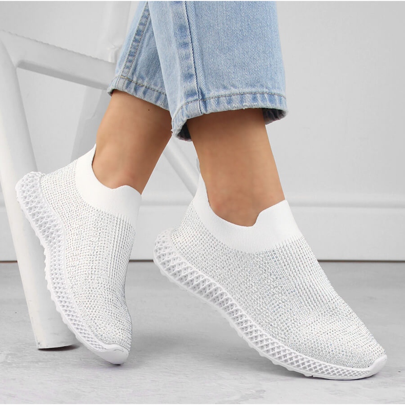 S.Barski Scarpe sportive slip-on da donna con zirconi, bianche D&amp;A TW121 bianco 1