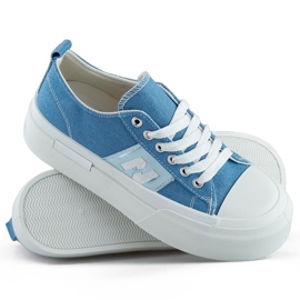 Sneaker in denim da donna alla moda con suola spessa e plateau blu 1