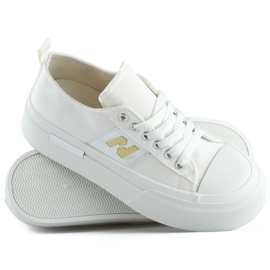 Sneakers bianche da donna alla moda con suola spessa e plateau bianco 1