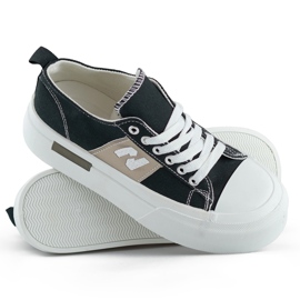 Sneaker da donna nere alla moda con suola spessa e plateau nero 1