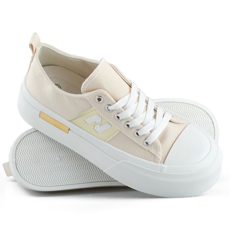 Sneaker da donna beige alla moda con suola spessa e plateau 1