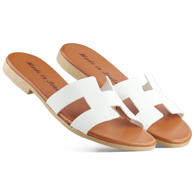Infradito da donna in pelle bianca, infradito classiche in pelle bianca bianco 1