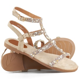 Sandali gladiatore da donna beige con pietre decorative 1