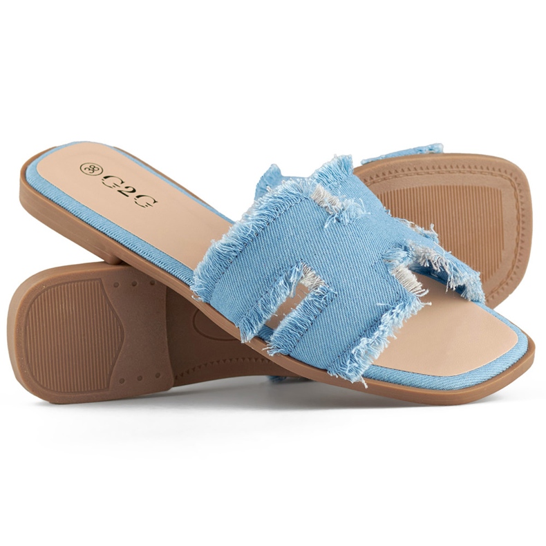 Infradito da donna in denim con suola piatta blu 1